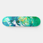 Skateboard Aqua turquoise vert blanc aquarelle loup skateboar (Horz)