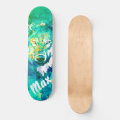 Skateboard Aqua turquoise vert blanc aquarelle loup skateboar (Recto)