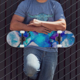 Skateboard Aquarelle Abstraite rose bleue