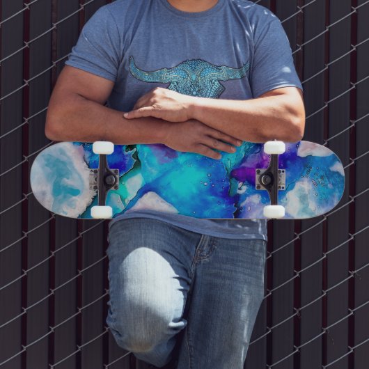 Skateboard Aquarelle Abstraite rose bleue (Extérieur 3)