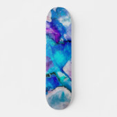 Skateboard Aquarelle Abstraite rose bleue (Devant)