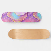 Skateboard Aquarelle Abstraite rose turquoise lavande agate (Horz)