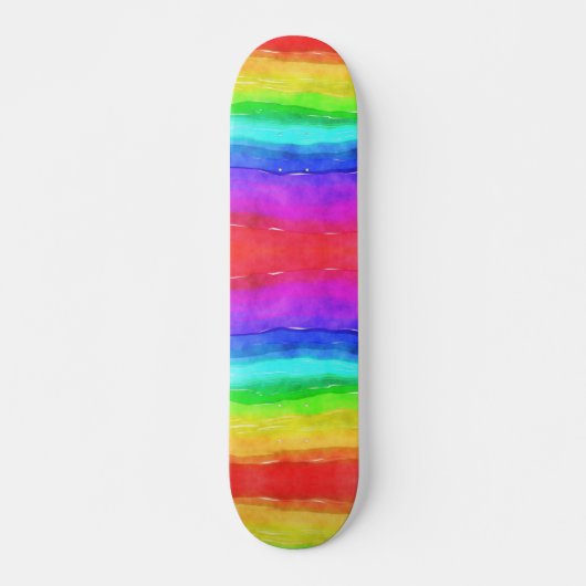 Skateboard Aquarelle arc-en-ciel colorée (Devant)