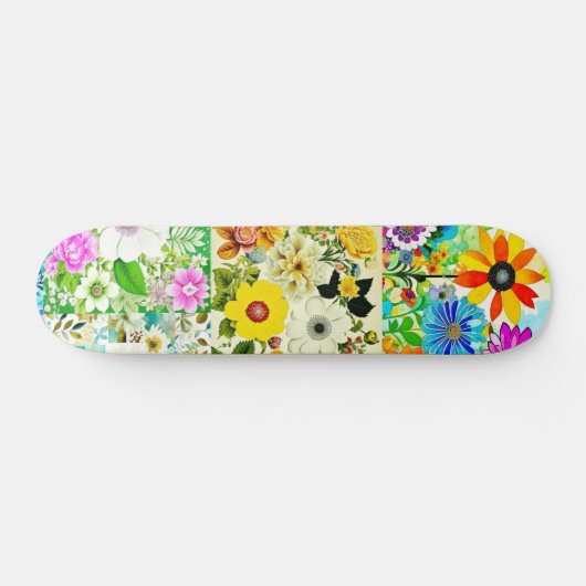Skateboard Aquarelle Art Patchwork Floral Fleurs (Horz)