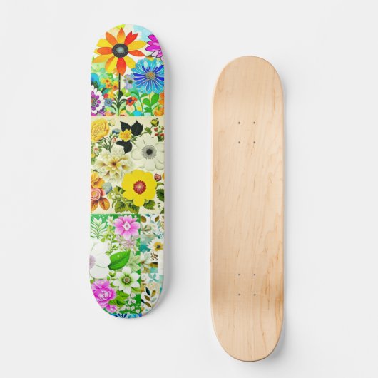 Skateboard Aquarelle Art Patchwork Floral Fleurs (Recto)