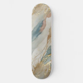 Skateboard Aquarelle beige et bleu Marbre Abstrait (Recto)