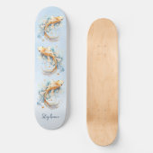 Skateboard Aquarelle bleu or Koi poisson personnalisé (Recto)