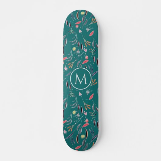Skateboard Aquarelle bleu Turquoise élégant MONOGRAM (Devant)