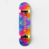 Skateboard Aquarelle - Bleu, Violet, Jaune Rose (Recto)