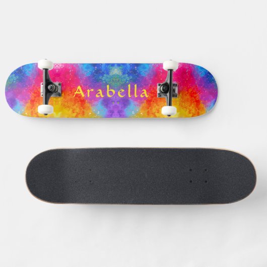 Skateboard Aquarelle - Bleu, Violet, Jaune Rose (Horz)