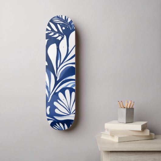 Skateboard Aquarelle Bleue Botanique Motif Floral (Art mural)