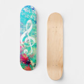 Skateboard Aquarelle bleue Turquoise Peinture Musique Note Cl (Recto)