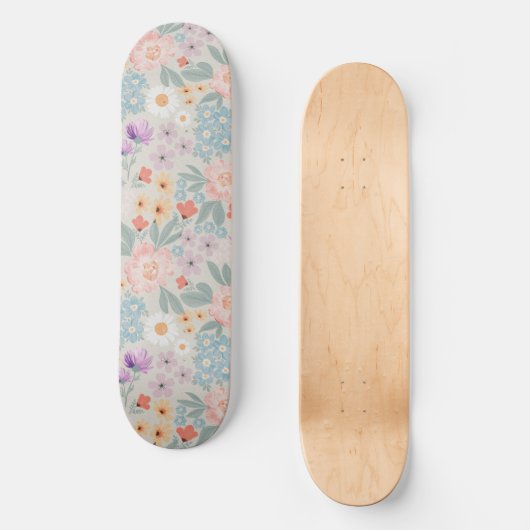 Skateboard Aquarelle Boho Rose Floral (Recto)