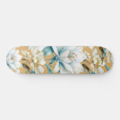 Skateboard Aquarelle botanique bleu blanc lily floral (Horz)