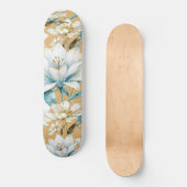 Skateboard Aquarelle botanique bleu blanc lily floral (Recto)