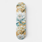 Skateboard Aquarelle botanique bleu blanc lily floral (Recto)