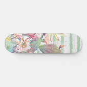 Skateboard Aquarelle Cactus Floral Stripes Design (Horz)