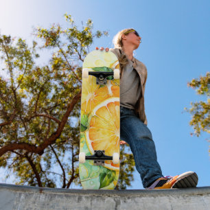 Skateboard Aquarelle Citron Orange Citron Vert Botanique Cuis