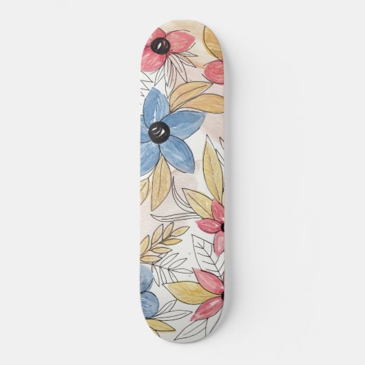 Skateboard Aquarelle couleur terre Floral Art Feuille (Recto)