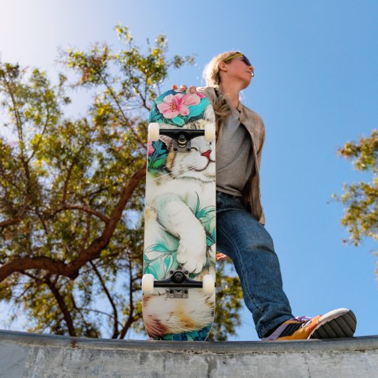 Skateboard Aquarelle de chat Fleur de prairie Bliss (Extérieur 1)