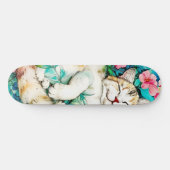 Skateboard Aquarelle de chat Fleur de prairie Bliss (Horz)