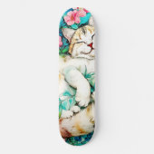 Skateboard Aquarelle de chat Fleur de prairie Bliss (Recto)