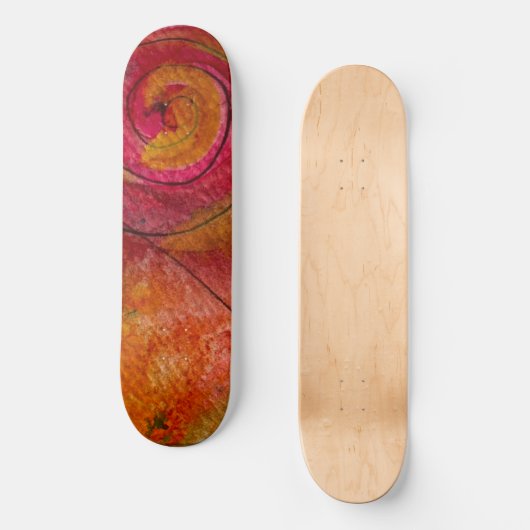 Skateboard Aquarelle Et Encre Joli Art Motif Abstrait (Recto)