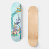 Skateboard Aquarelle mignonne de sirène Monogramme Turquoise (Recto)