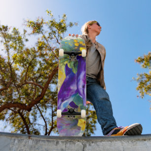 Skateboard Aquarelle Océan Dauphins Fleurs Tropicales