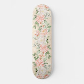 Skateboard Aquarelle Pêche Fleurs blanches Élégant (Recto)