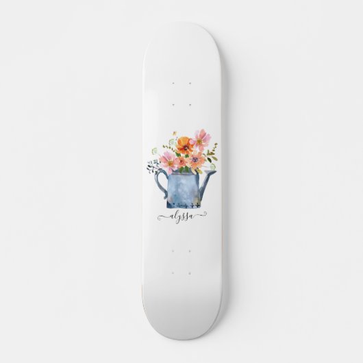 Skateboard Aquarelle peinte à la main Floral (Devant)