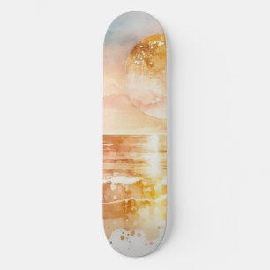 Skateboard Aquarelle Plage Design 1