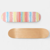 Skateboard Aquarelle rose bleu jaune blanc rayures (Horz)