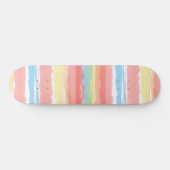 Skateboard Aquarelle rose bleu jaune blanc rayures (Horz)
