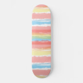 Skateboard Aquarelle rose bleu jaune blanc rayures (Recto)