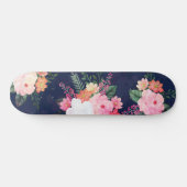Skateboard Aquarelle rose Fleurs Design bleu (Horz)