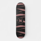 Skateboard Aquarelle rose noire moderne rayures Monogramme (Devant)