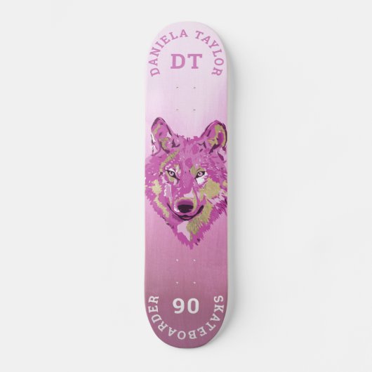 Skateboard Aquarelle rose or Paint Gradient Monogramme Wolf (Recto)