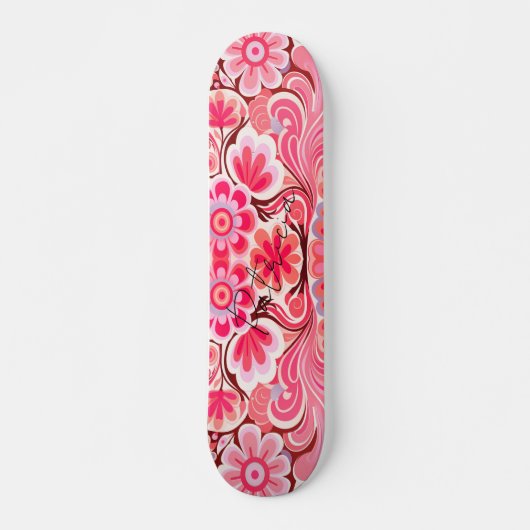 Skateboard Aquarelle rose rétro fille (Devant)