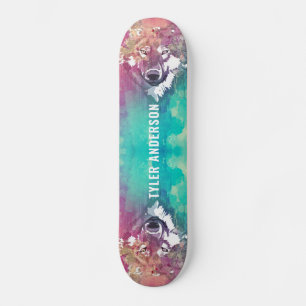 Skateboard Aquarelle rose-rose-turquoise de l'artiste Monogra