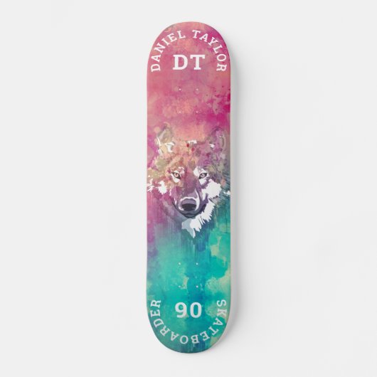 Skateboard Aquarelle rose Turquoise Aquarelle Monogramme arti (Recto)