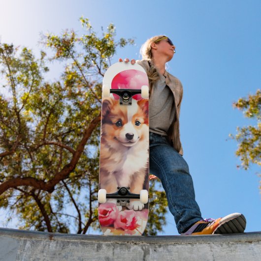Skateboard Aquarelle Rosy Puppy Love (Extérieur 1)