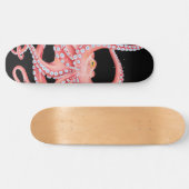 Skateboard Aquarelle rouge octopique en noir (Horz)