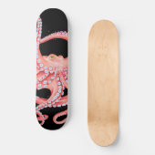 Skateboard Aquarelle rouge octopique en noir (Recto)