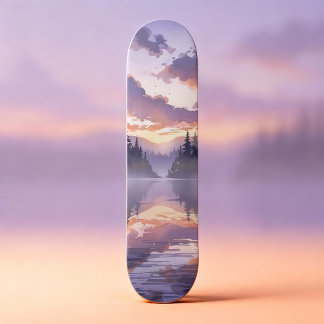 Skateboard Aquarelle Sunrise - Serene Misty Mountain Lake
