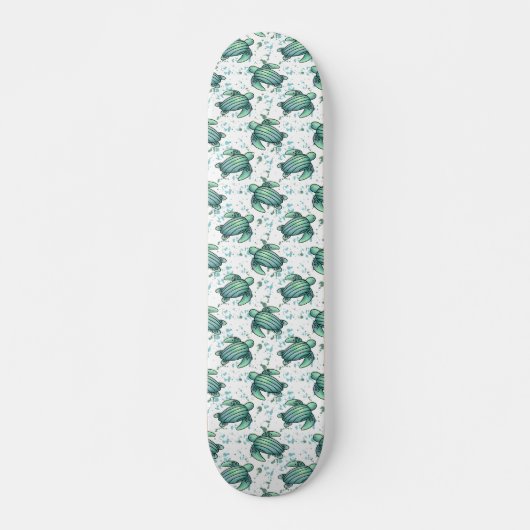 Skateboard aquarelle tortue de mer vert bleu animal motif (Devant)