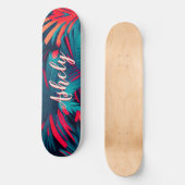 Skateboard Aquarelle tropicale fluorescente Palm Feuilles Nom (Recto)