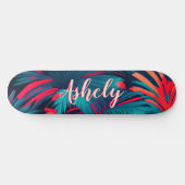 Skateboard Aquarelle tropicale fluorescente Palm Feuilles Nom (Horz)