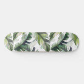 Skateboard Aquarelle vert Motif de feuillage tropical (Horz)
