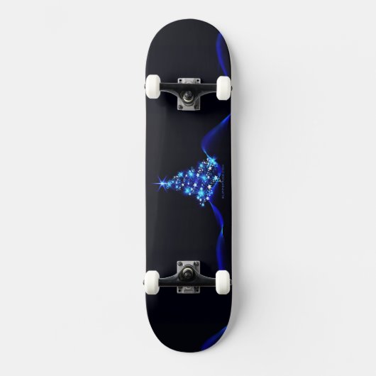 Skateboard arbre de Noël stylisé SlipperyJoe bleu brillant s (Recto)